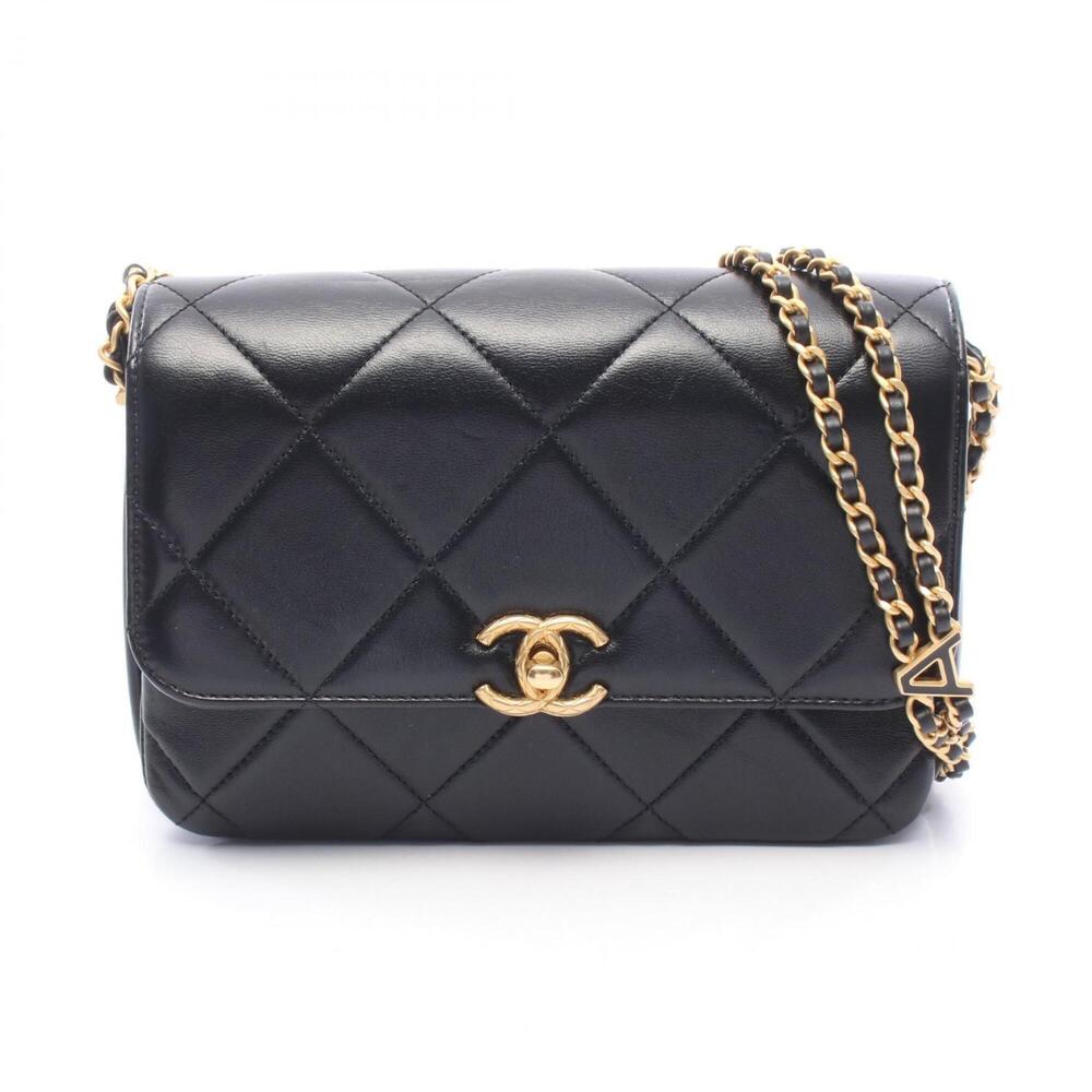 Chanel Matelassé Small Flap Shoulder Bag Handbag Leather Women's Black AS4862